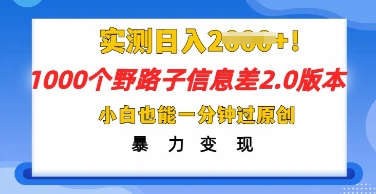 2025抖音1000个野路子信息差最新玩法，一分钟过原创，暴力变现月入几k-BT狗资源网