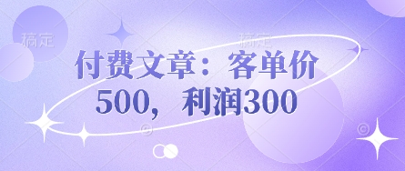 付费文章：客单价500，利润300-BT狗资源网