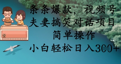 条条爆款，视频号夫妻搞笑对话项目，简单操作，小白轻松日收3张+-BT狗资源网