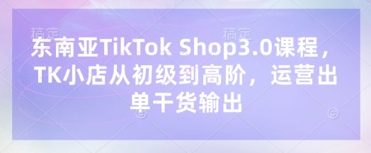 东南亚TikTok Shop3.0课程，TK小店​从初级到高阶，运营出单干货输出-BT狗资源网