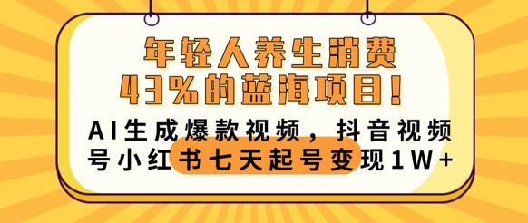 年轻人养生消费43%的蓝海项目，AI生成爆款视频，抖音视频号小红书七天起号变现1w-BT狗资源网