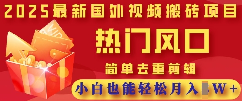 2025最新视频搬砖项目，热门风口，简单去重剪辑，小白也能轻松月入过W-BT狗资源网